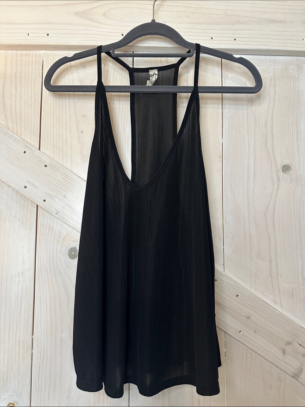 Free People Black semi Sheer V-Neck flowy silky ribbed Racerback Cami XS